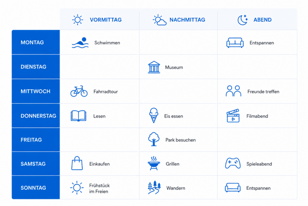 Beispielplan für eine Ferienwoche zuhause mit Kindern