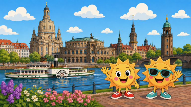Sunny und Ray an der Elbe in Dresden mit Frauenkirche, Semperoper und Raddampfer