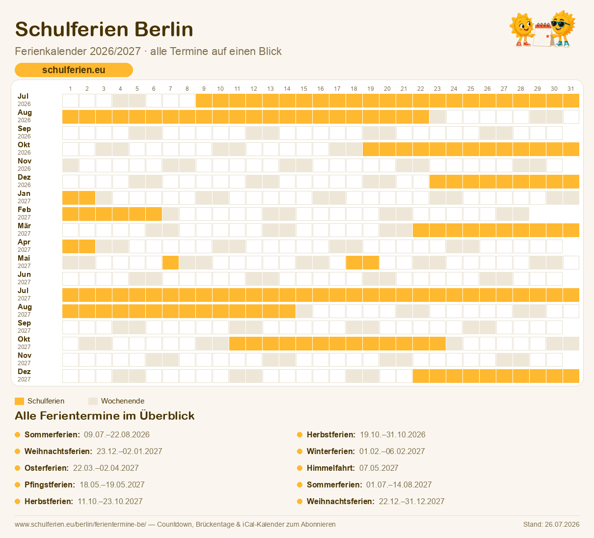 Ferienkalender Berlin 2026/2027: alle Schulferien-Termine als Kalender-Grafik