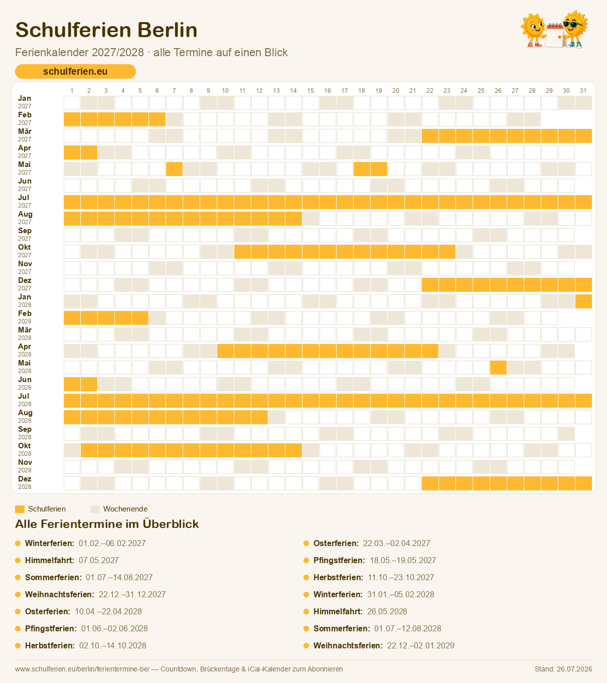 Ferienkalender Berlin 2027/2028: alle Schulferien-Termine als Kalender-Grafik