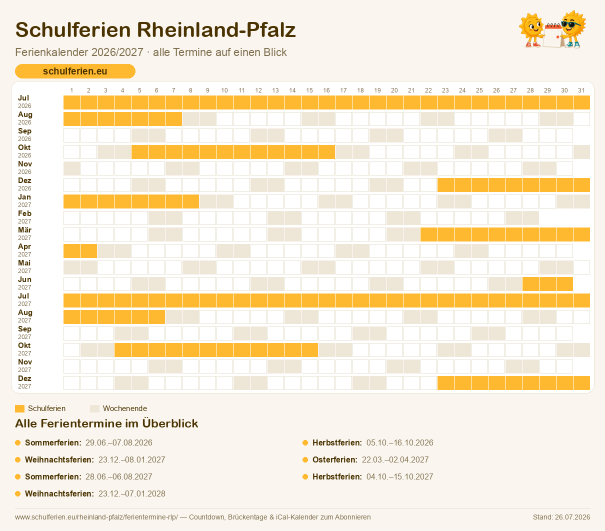 Ferienkalender Rheinland-Pfalz 2026/2027: alle Schulferien-Termine als Kalender-Grafik
