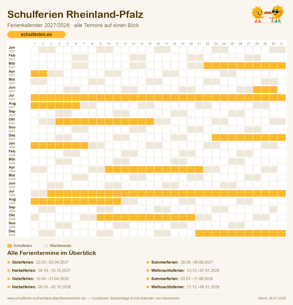 Ferienkalender Rheinland-Pfalz 2027/2028: alle Schulferien-Termine als Kalender-Grafik