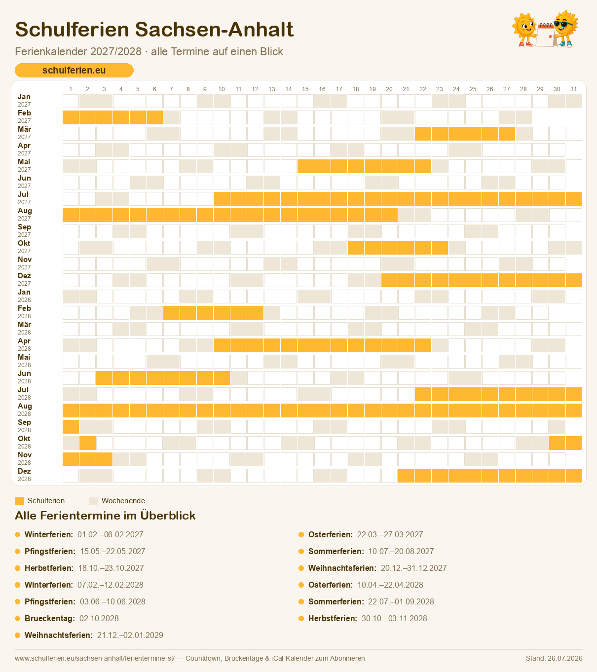 Ferienkalender Sachsen-Anhalt 2027/2028: alle Schulferien-Termine als Kalender-Grafik