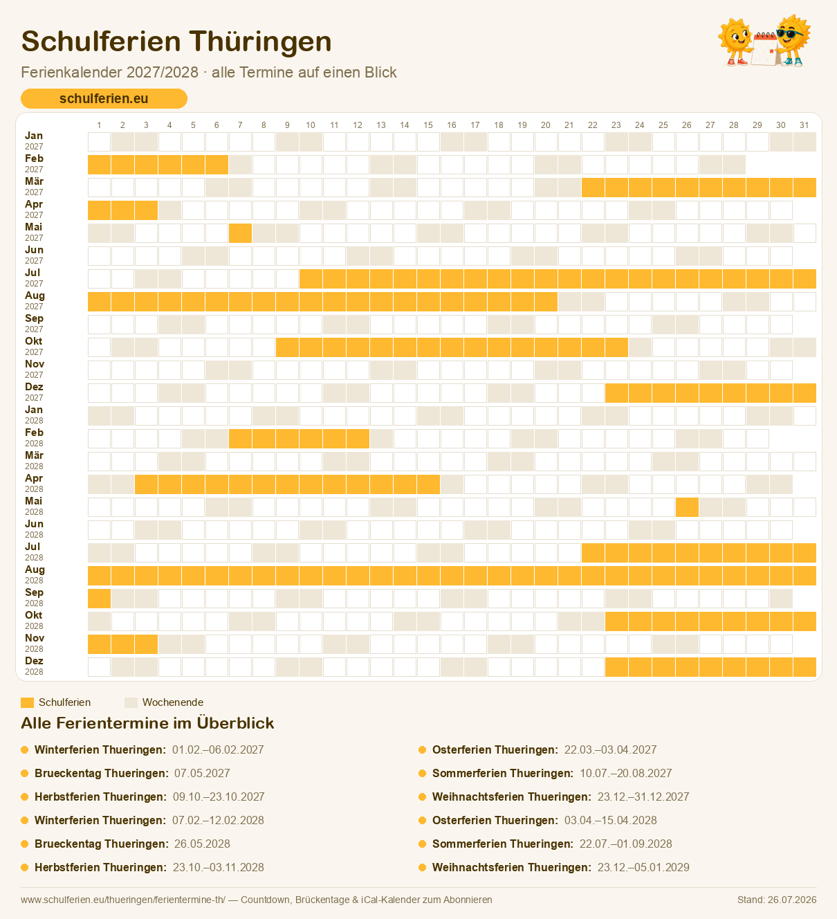 Ferienkalender Thüringen 2027/2028: alle Schulferien-Termine als Kalender-Grafik